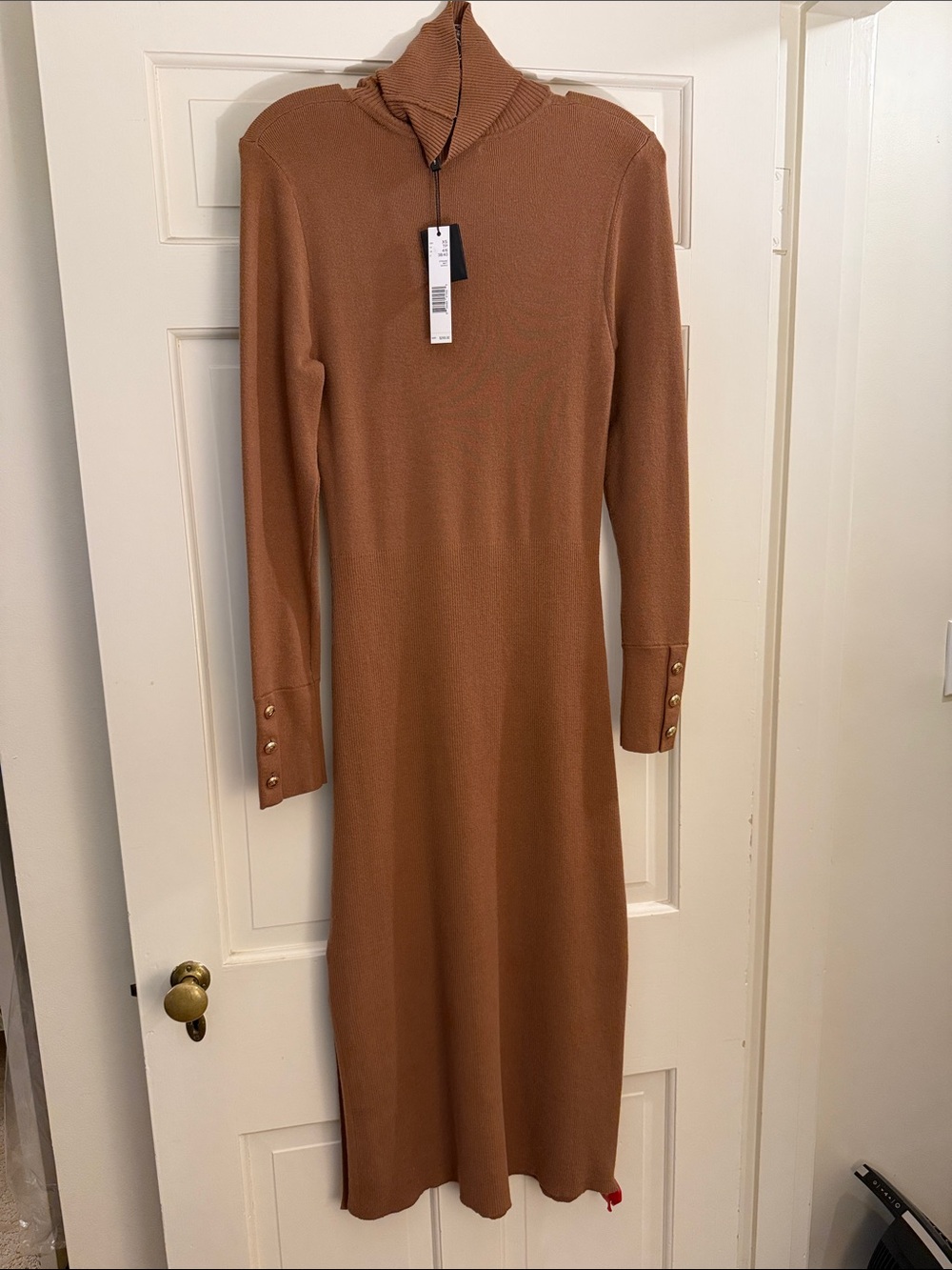 Elie Tahari Camel Long Sleeve Turtleneck Midi Dress size XS NWT